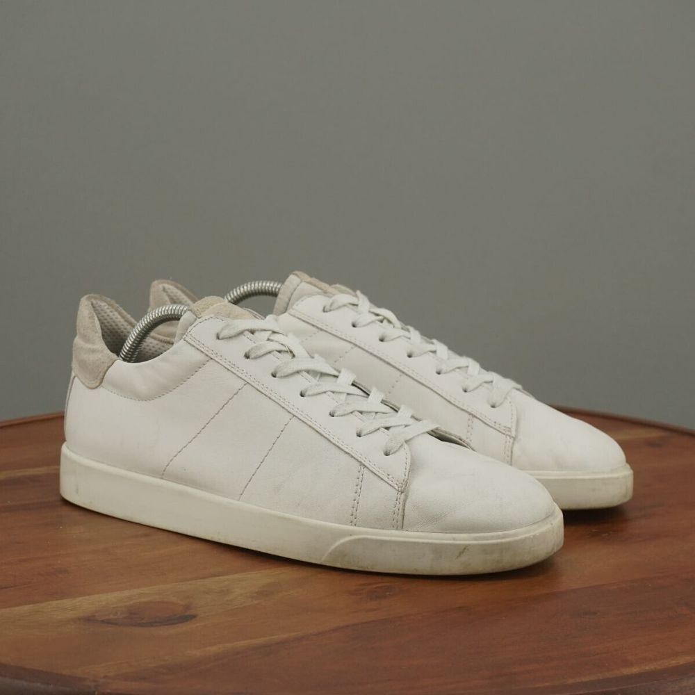 Ecco Mens Street Lite Sneakers Shoes White Leather Lace Up 43 EU / 9 US